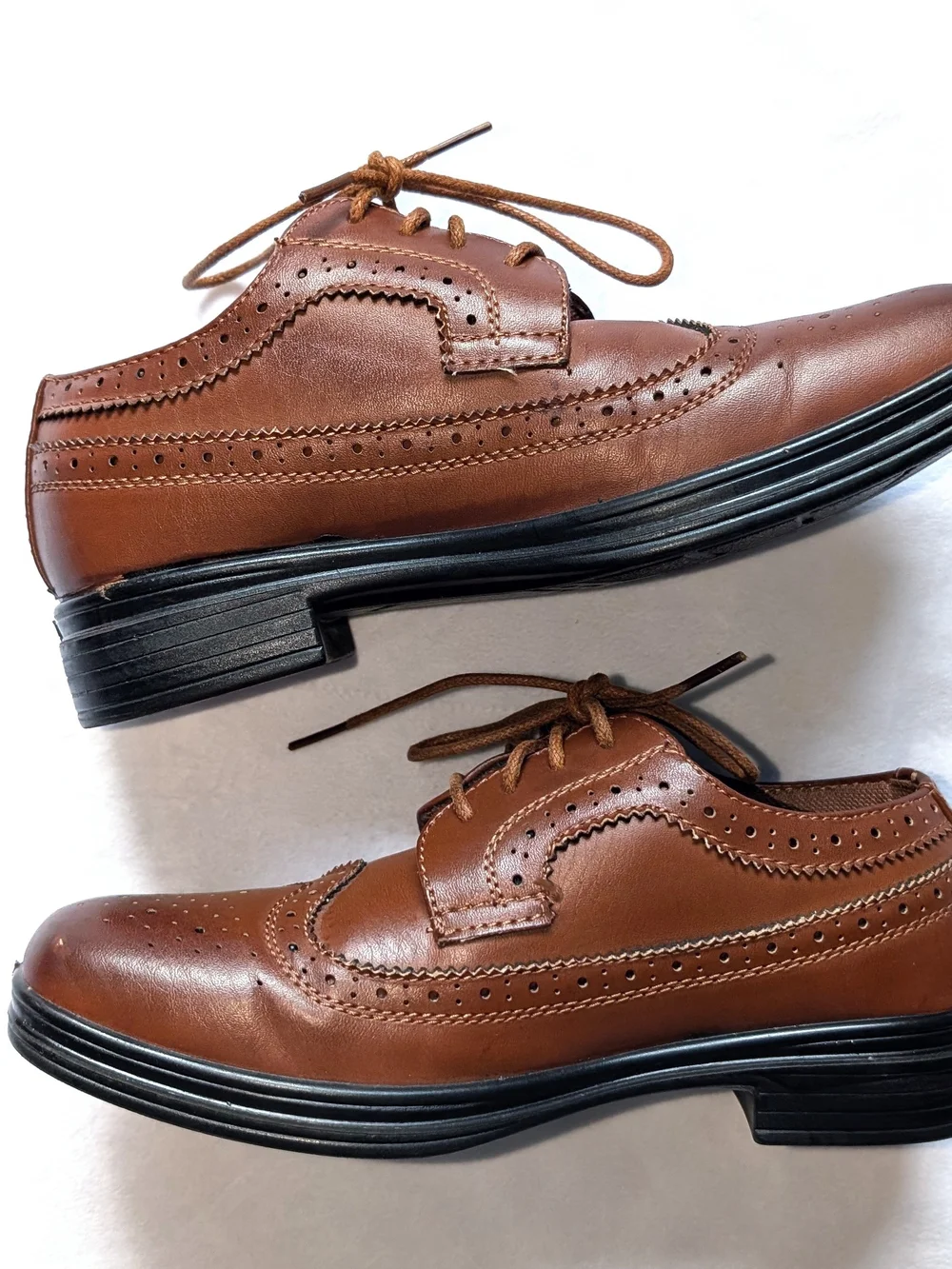 Deer Stags Ace Boys Size 1W Wingtip Oxford Laces Shoes Brown Dress Casual